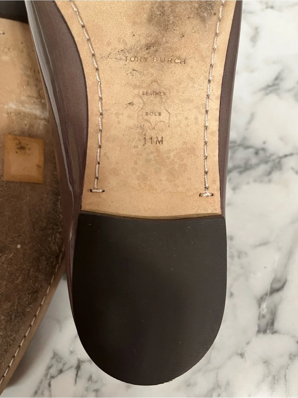 Tory Burch Georgia Square Toe Patent Leather Ballet Flats Smoke Gray Size 11